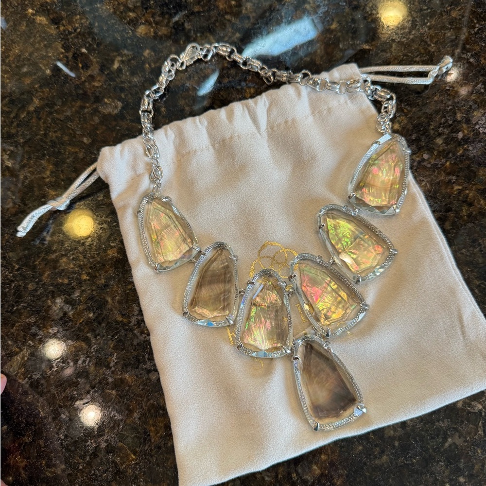 Kendra Scott Silver Harlow Necklace with Iridescent Stones